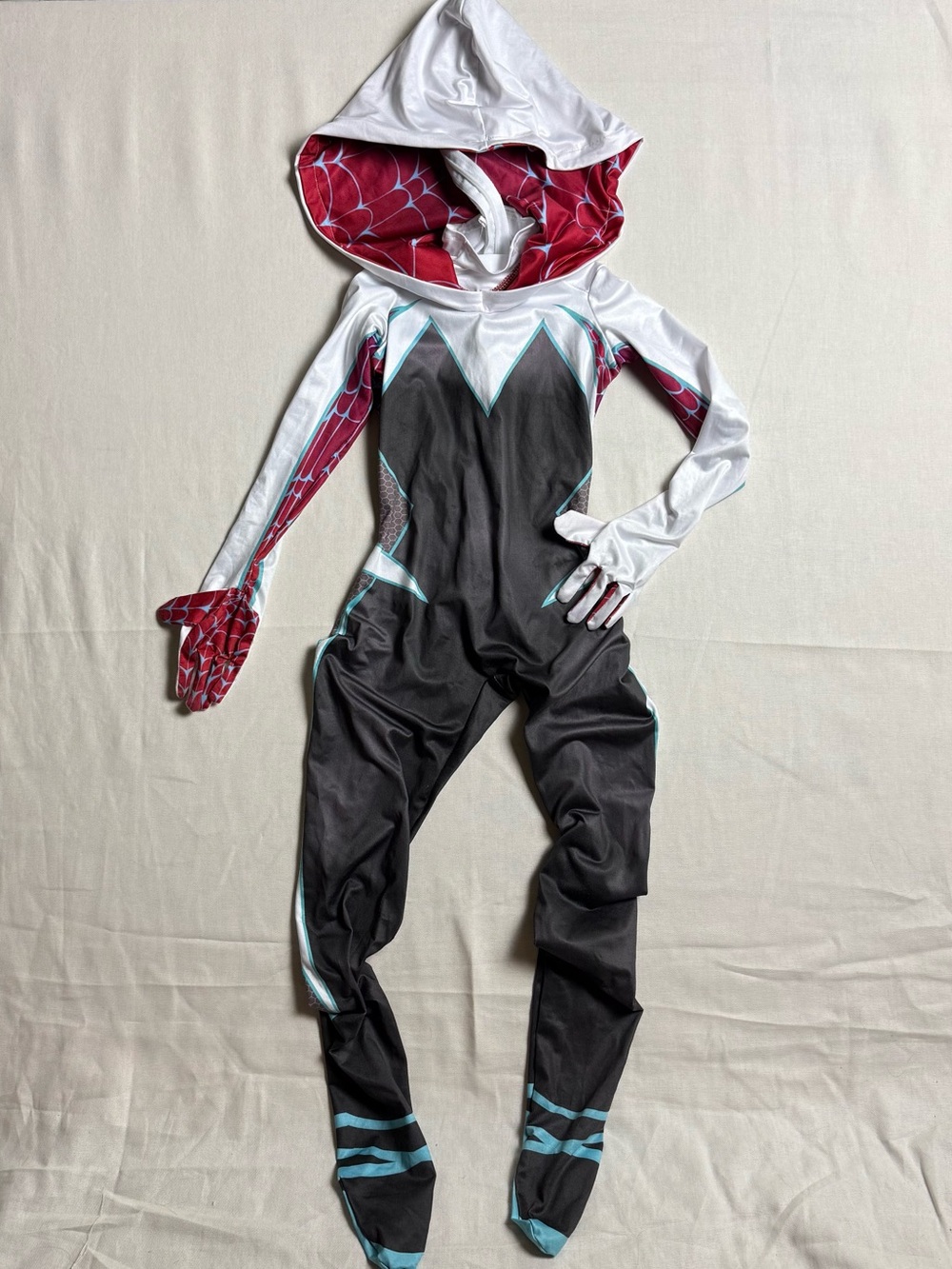 Girls' White & Black Spider Hero Hooded Costume